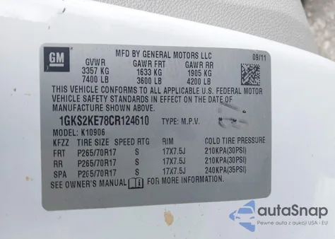 2012 GMC Yukon Xl Slt from USA, damaged, VIN 1GKS2KE78CR124610